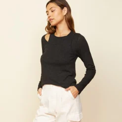 MONROW Asymmetric Long Sleeve Top BLACK Best