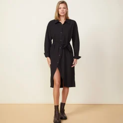MONROW Asymmetrical Poplin Tie Shirt Dress BLACK Outlet