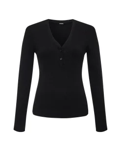 MONROW Baby Thermal V Neck Henley BLACK Shop