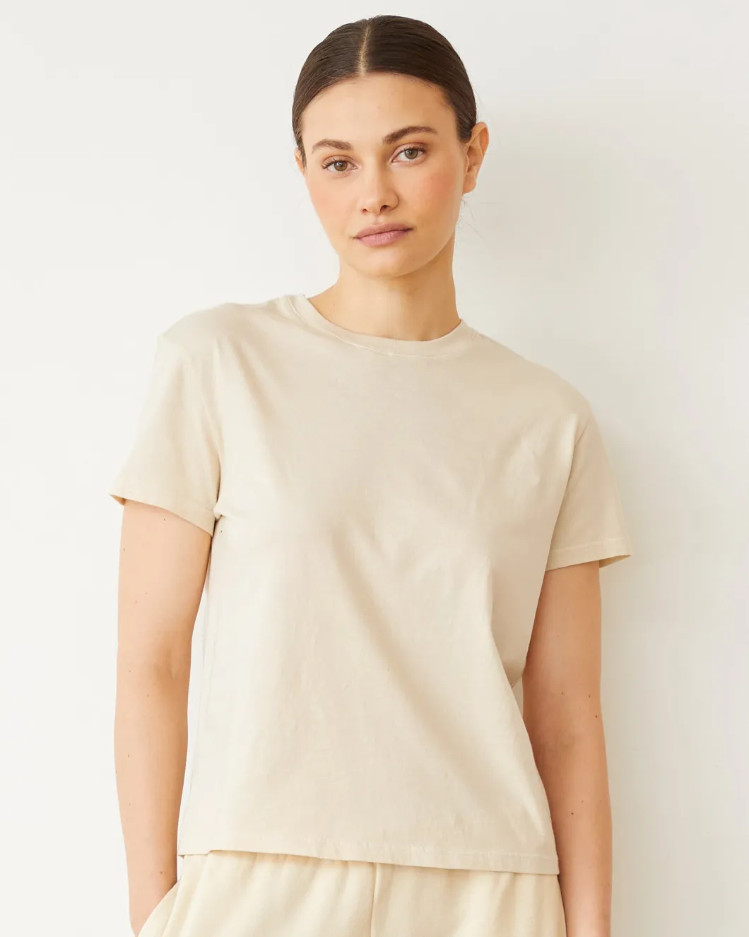 MONROW Basic Crew Neck Tee NATURAL Fashion