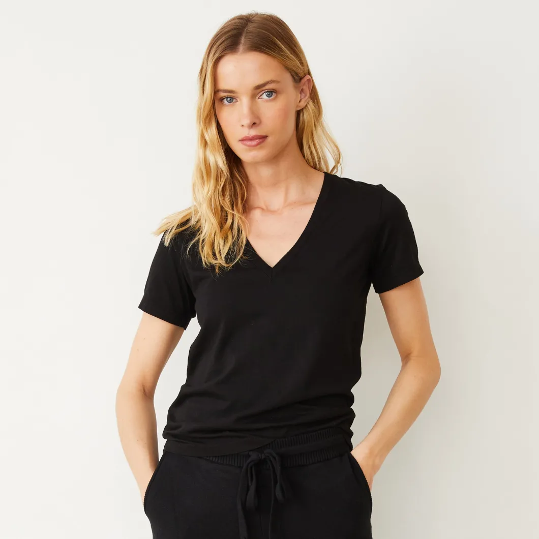 MONROW Basic V Neck Tee BLACK Cheap