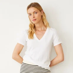 MONROW Basic V Neck Tee WHITE Clearance