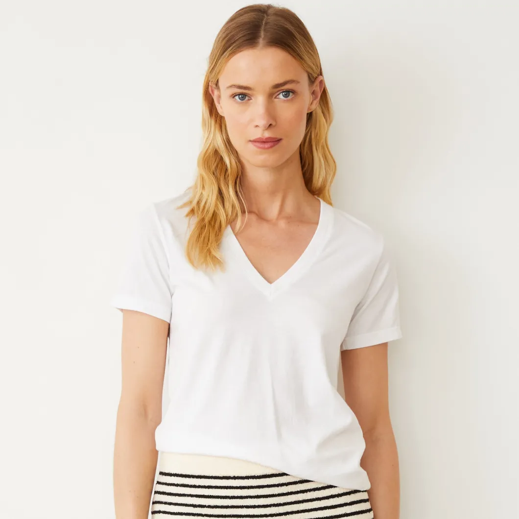 MONROW Basic V Neck Tee WHITE Clearance