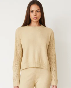 MONROW Boucle Knit Mesh Mixed Sweater SAND Flash Sale