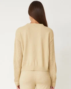 MONROW Boucle Knit Mesh Mixed Sweater SAND Flash Sale