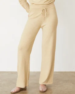 MONROW Boucle Knit Straight Leg Pant SAND Flash Sale