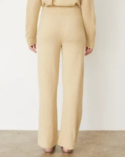 MONROW Boucle Knit Straight Leg Pant SAND Flash Sale
