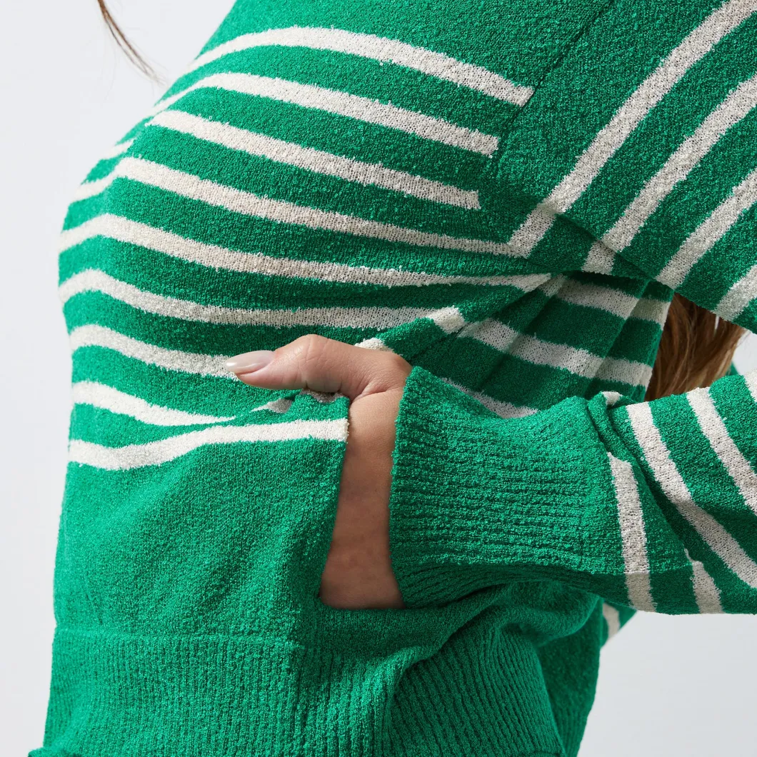 MONROW Boucle Knit Stripe Sweater PARSLEY/CREAM Store