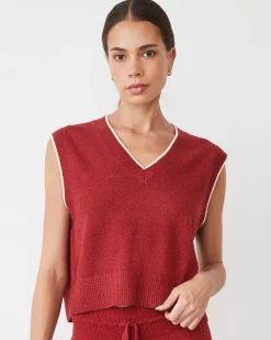 MONROW Boucle Knit V Neck Sweater Vest MAROON Outlet