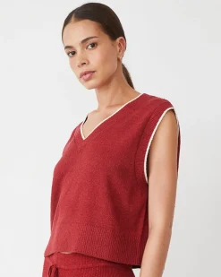MONROW Boucle Knit V Neck Sweater Vest MAROON Outlet