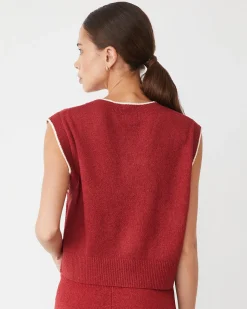 MONROW Boucle Knit V Neck Sweater Vest MAROON Outlet