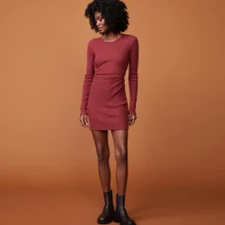 MONROW Brushed Rib Cut Out Dress RHUBARB Best Sale