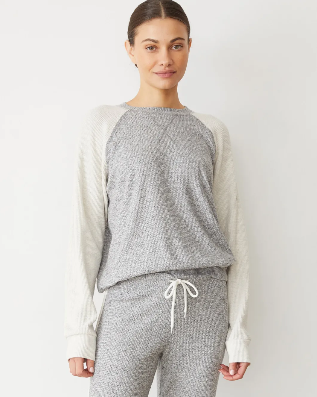 MONROW Brushed Thermal Color Block Raglan HEATHER/ASH Best Sale