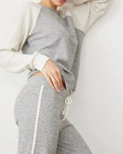 MONROW Brushed Thermal Color Block Raglan HEATHER/ASH Best Sale