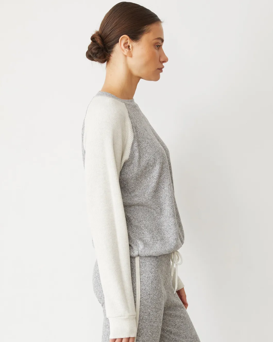 MONROW Brushed Thermal Color Block Raglan HEATHER/ASH Best Sale