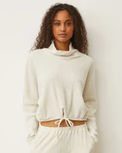MONROW Brushed Thermal Drawcord Waist Sweatshirt ASH Hot