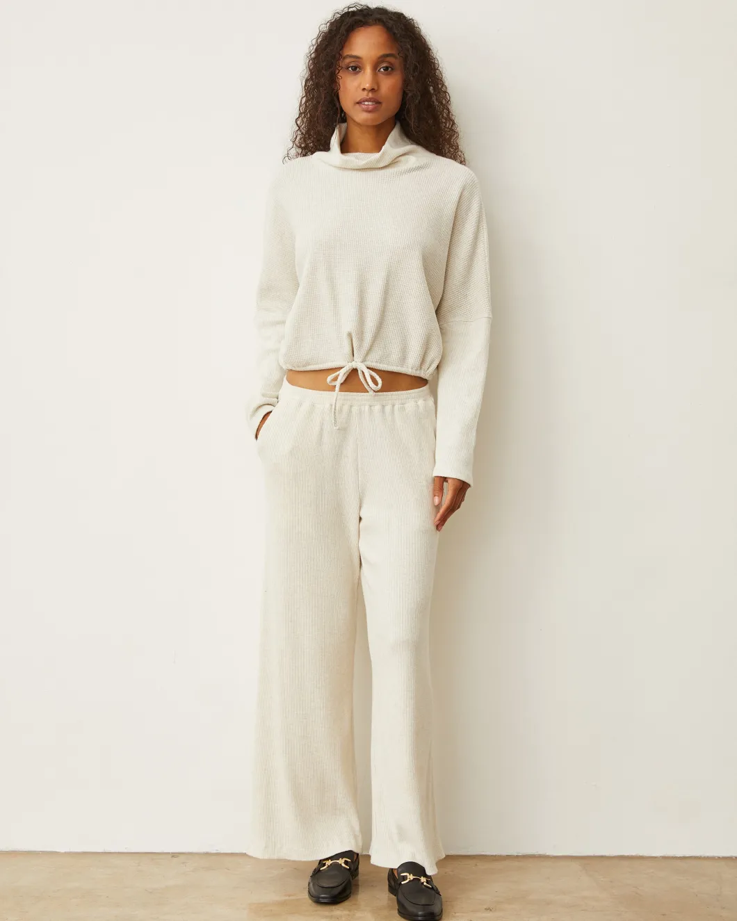 MONROW Brushed Thermal Drawcord Waist Sweatshirt ASH Hot