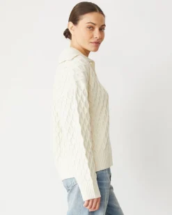 MONROW Cable Knit Polo Sweater IVORY Best