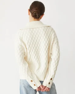MONROW Cable Knit Polo Sweater IVORY Best