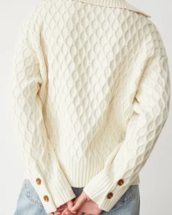 MONROW Cable Knit Polo Sweater IVORY Best