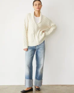 MONROW Cable Knit Zip Cardigan IVORY Discount