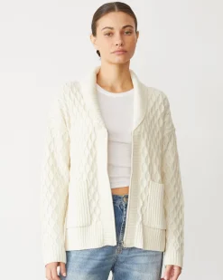 MONROW Cable Knit Zip Cardigan IVORY Discount