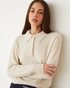 MONROW Cashmere Polo Sweater IVORY Flash Sale