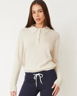 MONROW Cashmere Polo Sweater IVORY Flash Sale