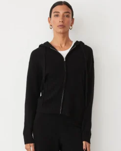 MONROW Cashmere Zip Up Hoody BLACK Flash Sale