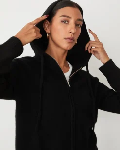MONROW Cashmere Zip Up Hoody BLACK Flash Sale