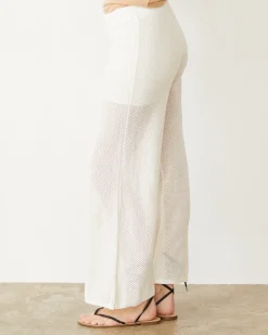 MONROW Cotton Mesh Wide Leg Pant IVORY New