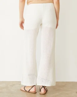 MONROW Cotton Mesh Wide Leg Pant IVORY New