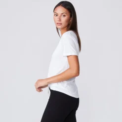 MONROW Cotton Modal Relaxed V Neck Tee - Color WHITE Outlet