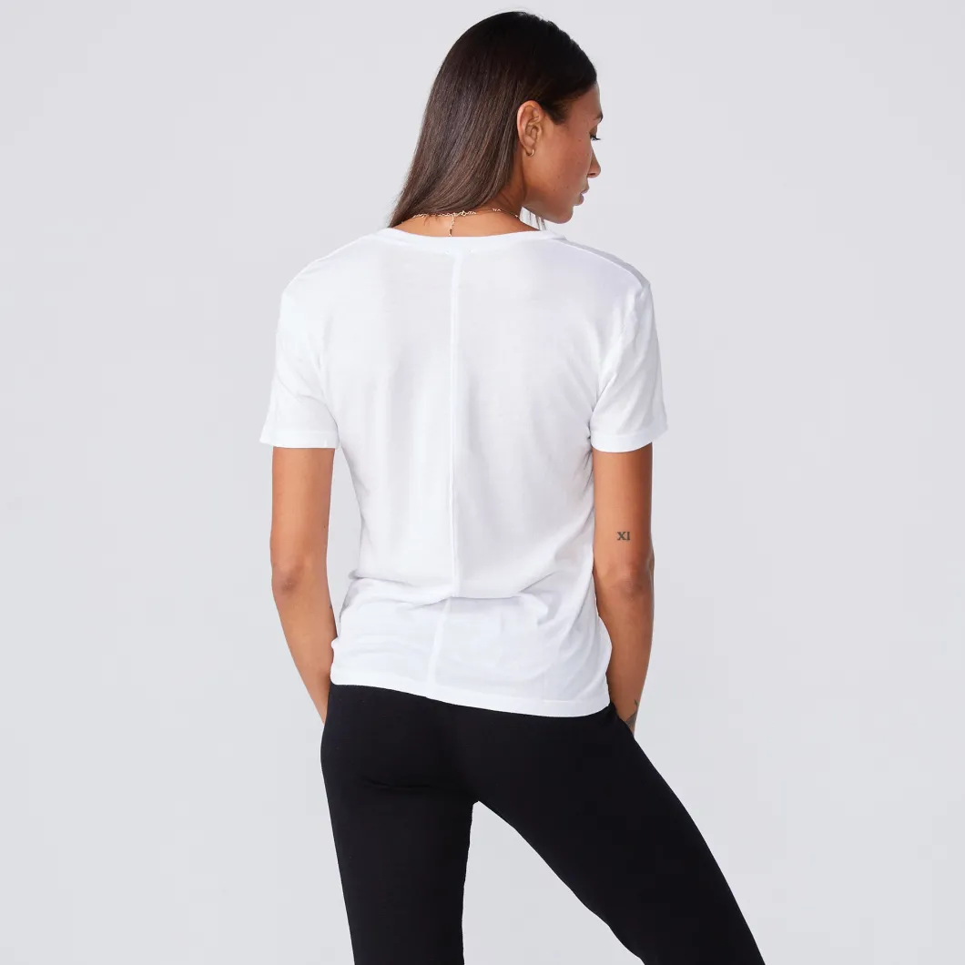 MONROW Cotton Modal Relaxed V Neck Tee - Color WHITE Outlet
