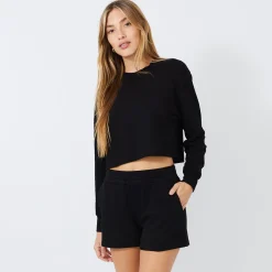 MONROW Cropped Boyfriend Sweatshirt BLACK Best Sale