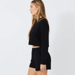 MONROW Cropped Boyfriend Sweatshirt BLACK Best Sale