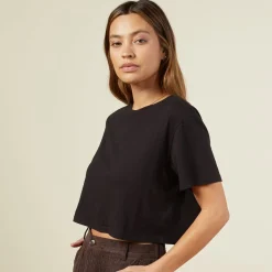 MONROW Cropped Ex-Boyfriend Crew BLACK Hot