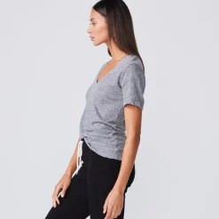 MONROW Fitted V Neck Tee - Color GRANITE Cheap