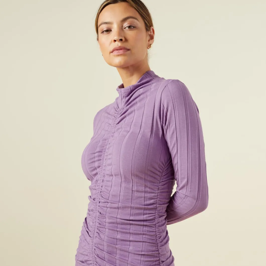 MONROW Flat Rib Mock Shirred Dress ASTERPURPLE Outlet