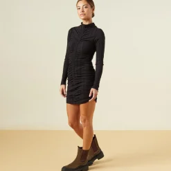 MONROW Flat Rib Mock Shirred Dress BLACK Cheap