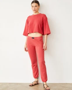 MONROW French Terry Crop Elastic Waist Sweat CHERRY New