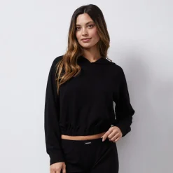 MONROW French Terry Crop Hoody BLACK Online