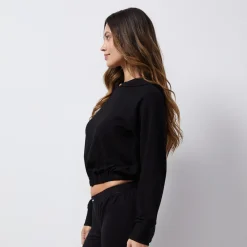 MONROW French Terry Crop Hoody BLACK Online