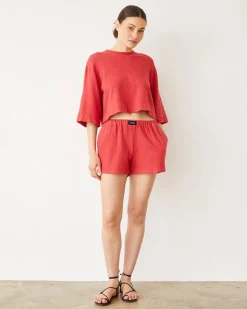 MONROW French Terry Oversized Tee CHERRY Fashion