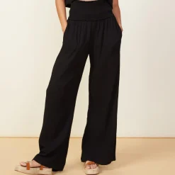 MONROW Gauze Smocked Flare Pant BLACK Shop