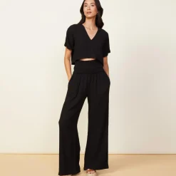 MONROW Gauze Smocked Flare Pant BLACK Shop