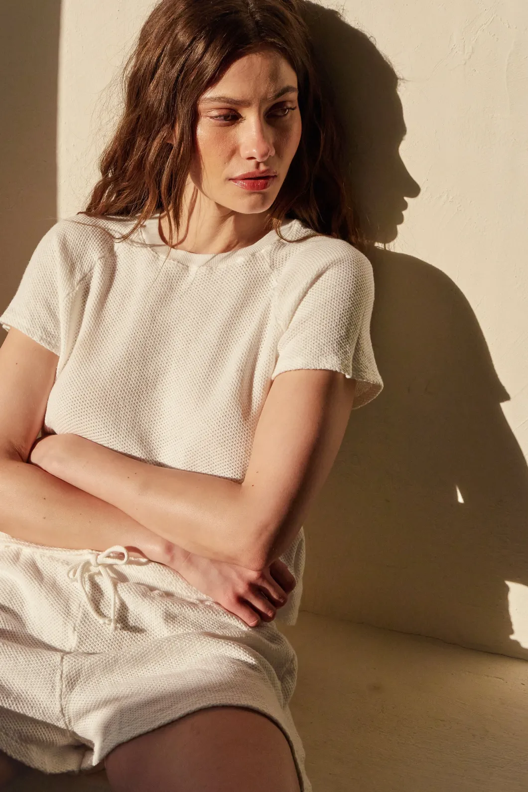 MONROW Honeycomb Knit Short NATURAL New