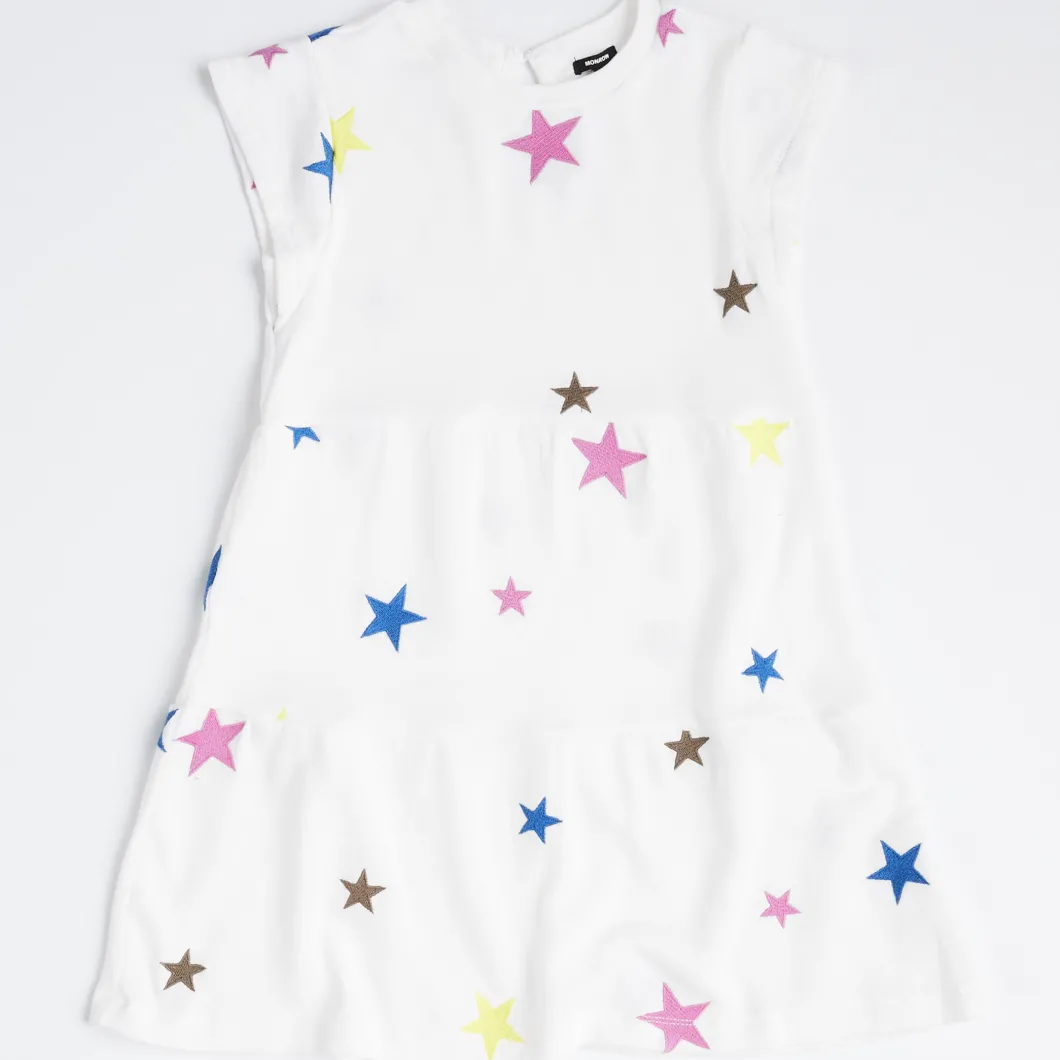 MONROW Kids Embroidered Color Stars Ruffle Dress NATURAL Flash Sale