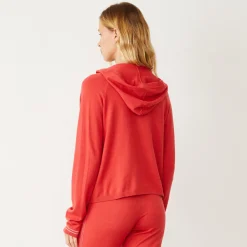 MONROW Light Soft Knit Contrast Stitch Hoody CHERRY Cheap