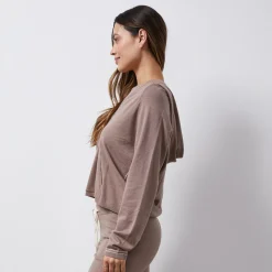 MONROW Light Soft Knit Contrast Stitch Hoody PECAN Fashion